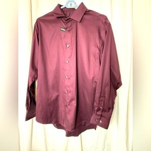 Kenneth Cole AWEARNESS Non-Iron Slim Fit Mens Sz 16 1/2 32/33 Stretch in Wine